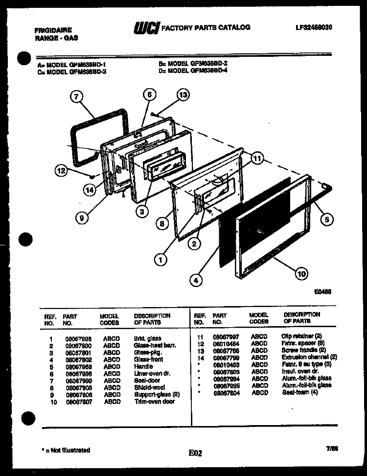 LOWER OVEN DOOR PARTS Diagram and Parts List for GPM638BDL3  Frigidaire Range