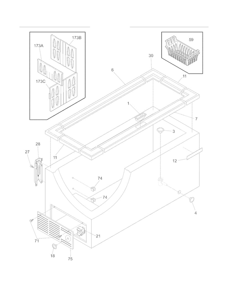 Cabinet Diagram and Parts List for KFC13M5LW3  Kelvinator Freezer