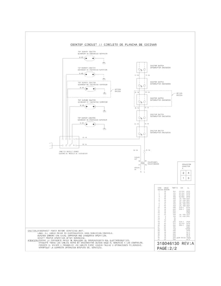 Wiring Diagram Diagram and Parts List for FGGF304DLF4  Frigidaire Range
