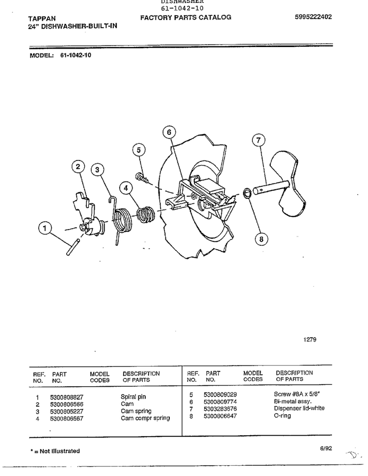 24" Built-in Dishwasher Page 2 Diagram and Parts List for 61-1042-10  Tappan Dishwasher