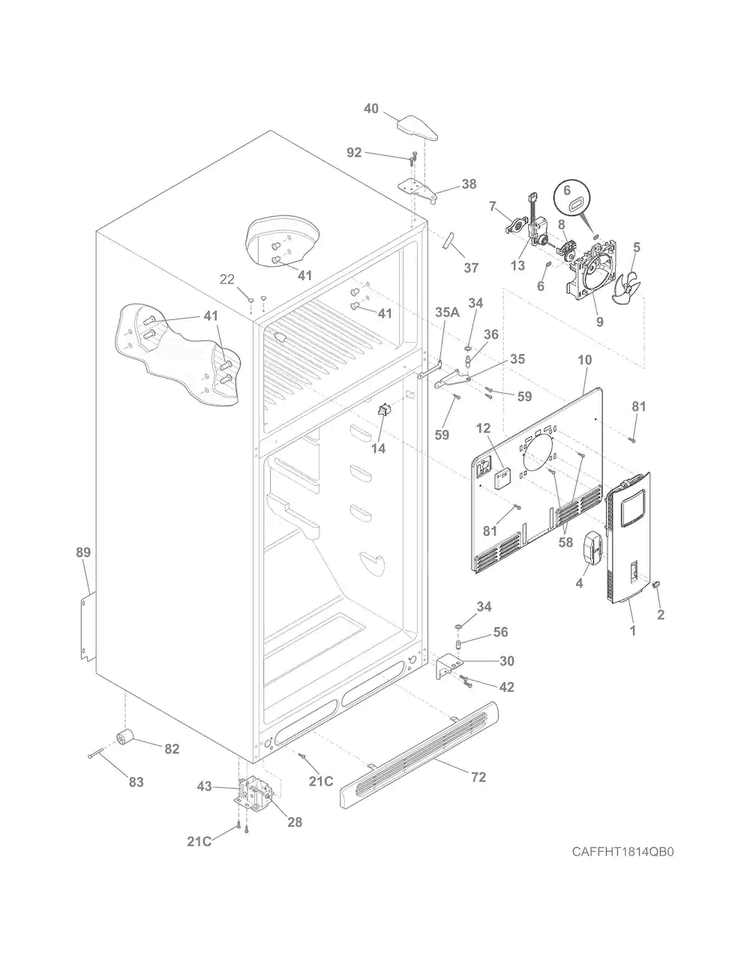 Cabinet Diagram and Parts List for FFHT1814QB1  Frigidaire Refrigerator