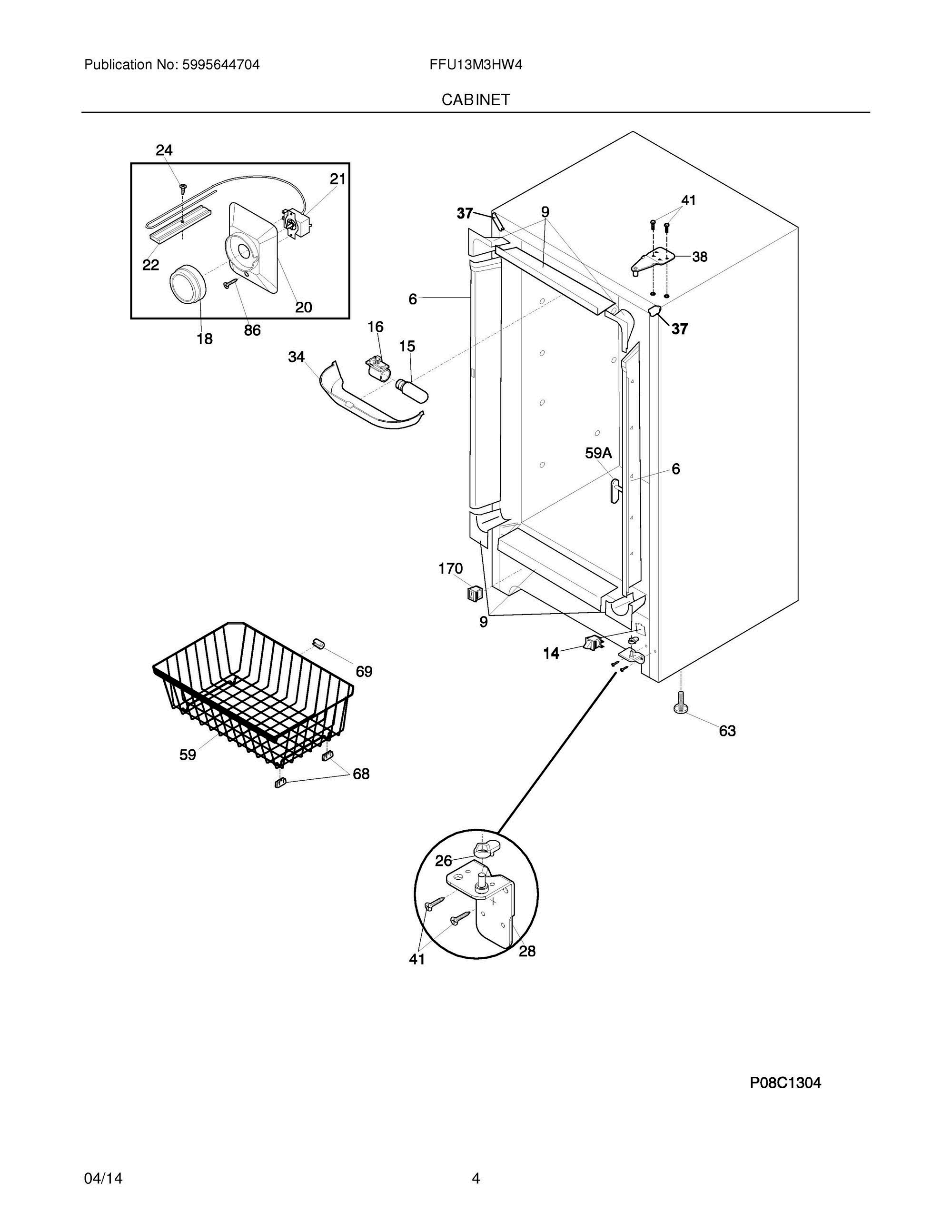 05 - CABINET Diagram and Parts List for FFU13M3HW4  Frigidaire Freezer