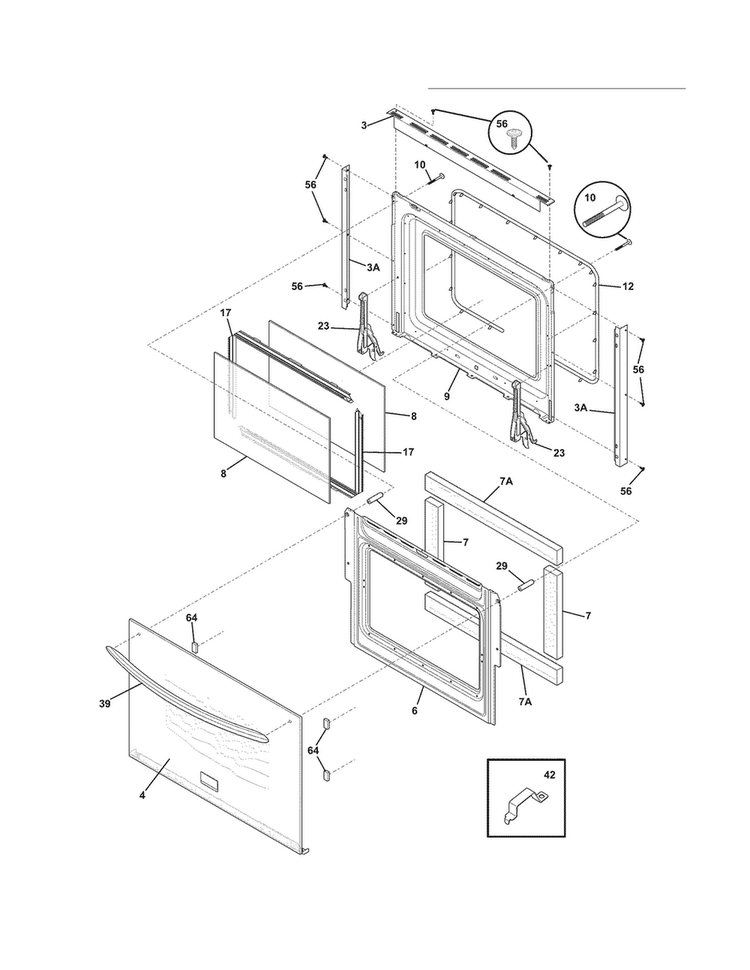 Doors Diagram and Parts List for FGET2745KBB  Frigidaire Wall Oven