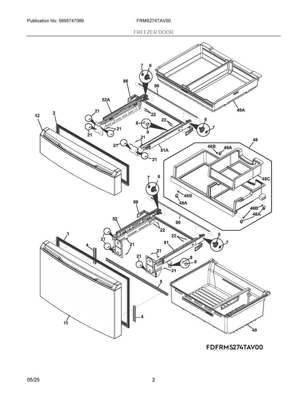 Freezer Door Diagram and Parts List for FRMS274TAV00  Frigidaire Refrigerator