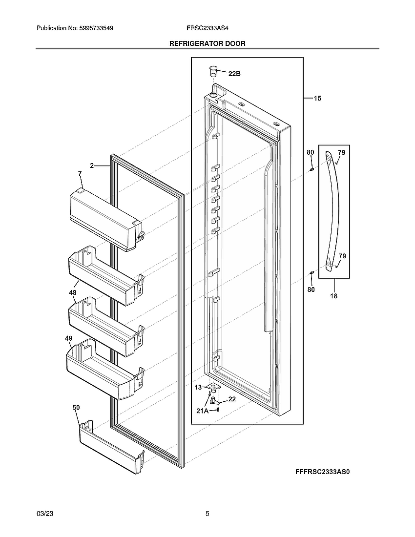 Refrigerator Door Diagram and Parts List for FRSC2333AS4A  Electrolux Refrigerator