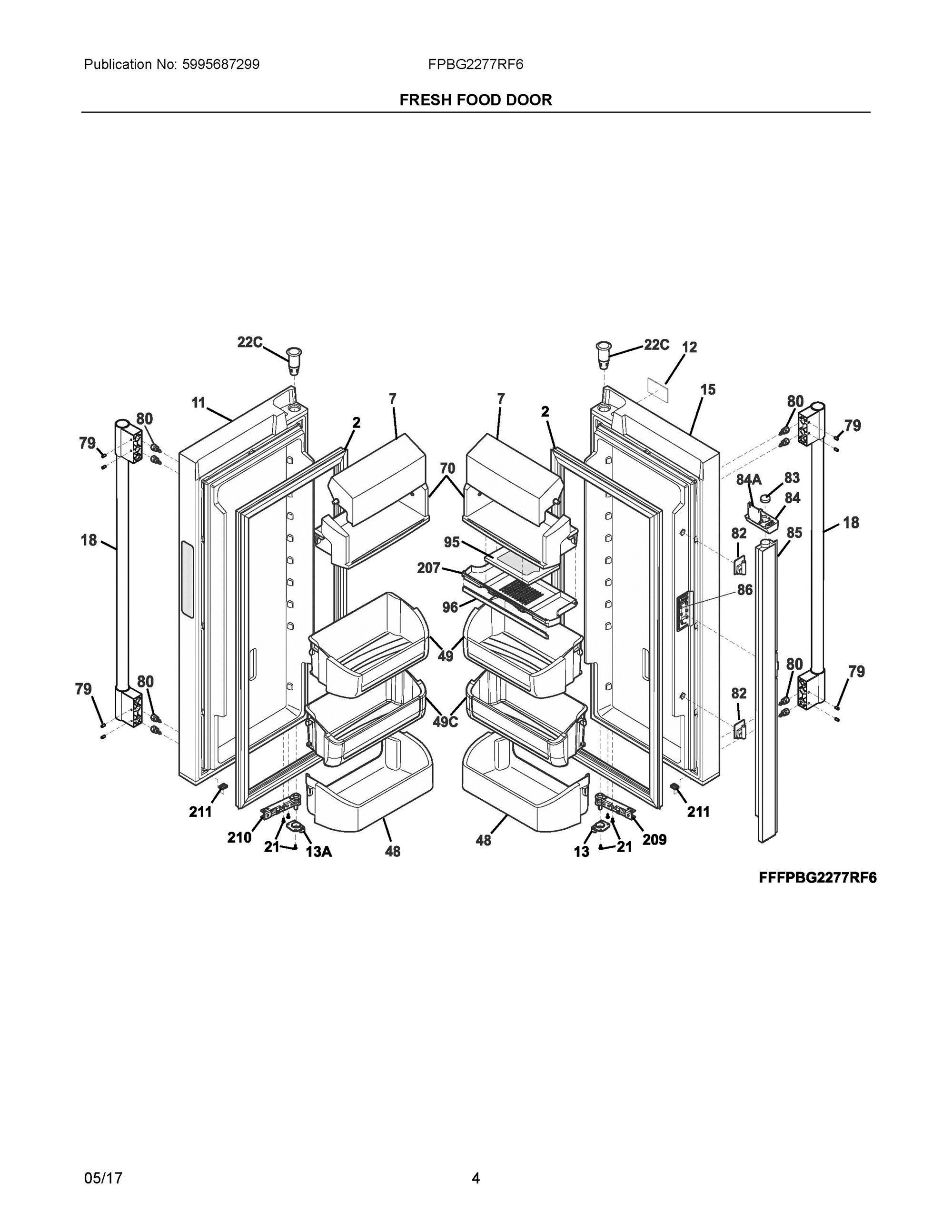 03 - FRESH FOOD DOOR Diagram and Parts List for FPBG2277RF6  Frigidaire Refrigerator