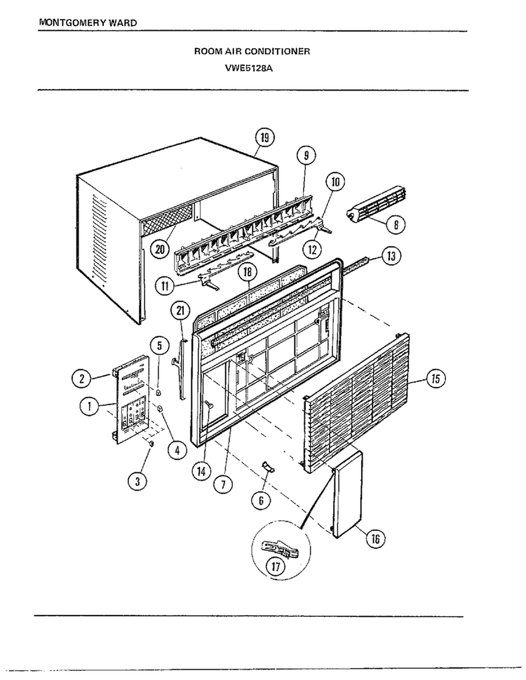 Room Air Conditioner Diagram and Parts List for 5128A  Frigidaire Air Conditioner