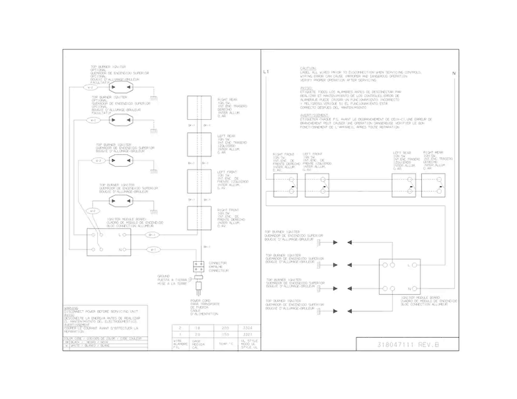 Wiring Diagram Diagram and Parts List for FFGC3026SBB  Frigidaire Cooktop