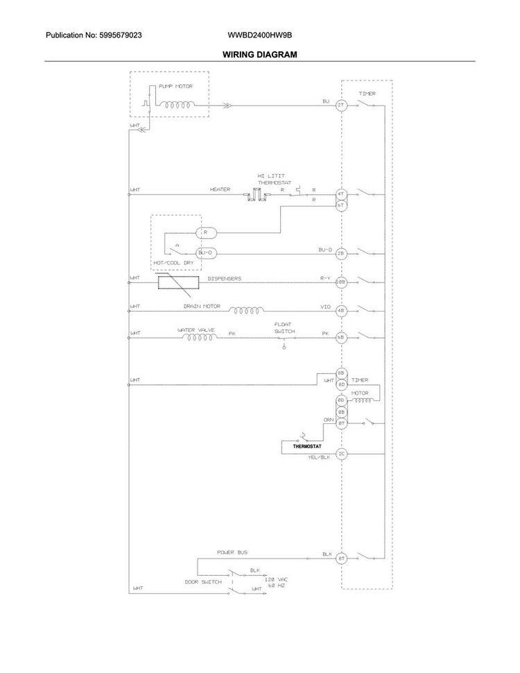 Wiring Diagram Diagram and Parts List for WWBD2400HW9B  Westinghouse Dishwasher