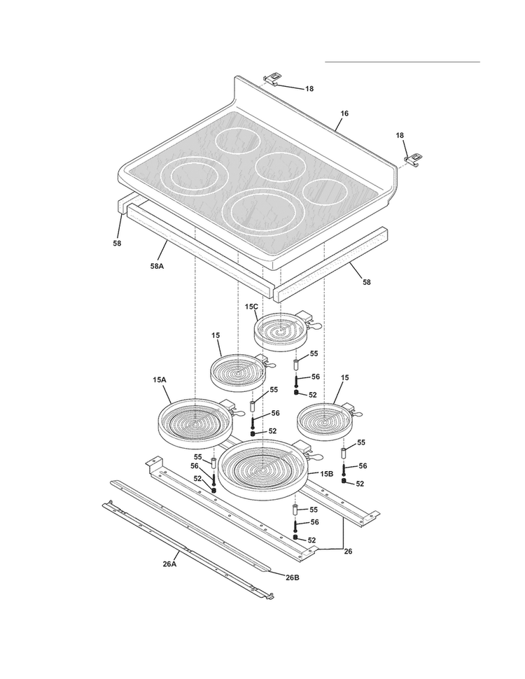 Main Top Diagram and Parts List for CGEF306TMFA  Frigidaire Range