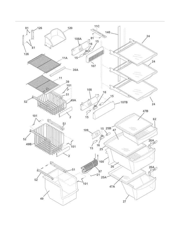 Shelves Diagram and Parts List for FPUS2698LF3  Frigidaire Refrigerator