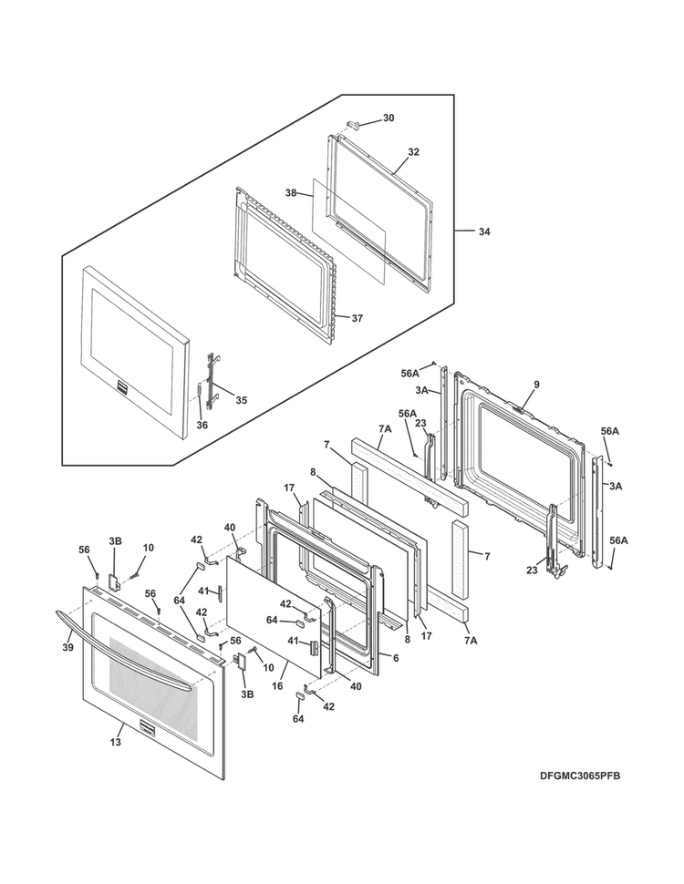 Doors Diagram and Parts List for FGMC3065PFD  Frigidaire Microwave Oven Combo
