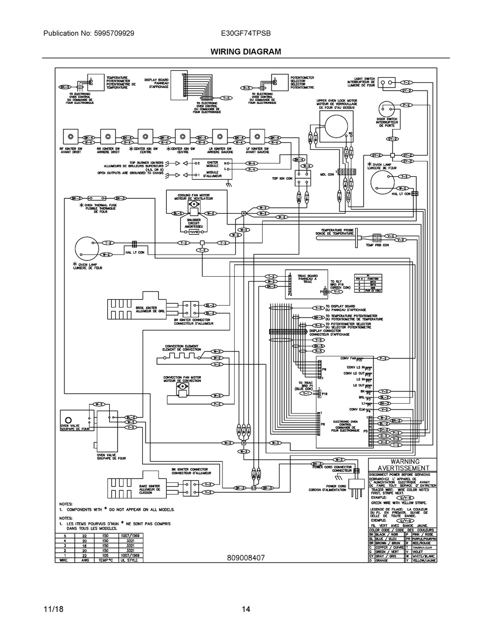 Wiring Diagram Diagram and Parts List for E30GF74TPSB  Frigidaire Range