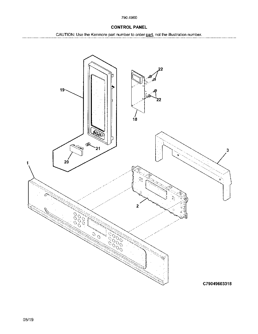Control panel Diagram and Parts List for 79049602319  Kenmore Microwave