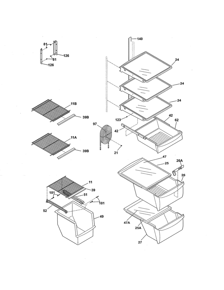Shelves Diagram and Parts List for FRS3HR5HM5  Frigidaire Refrigerator