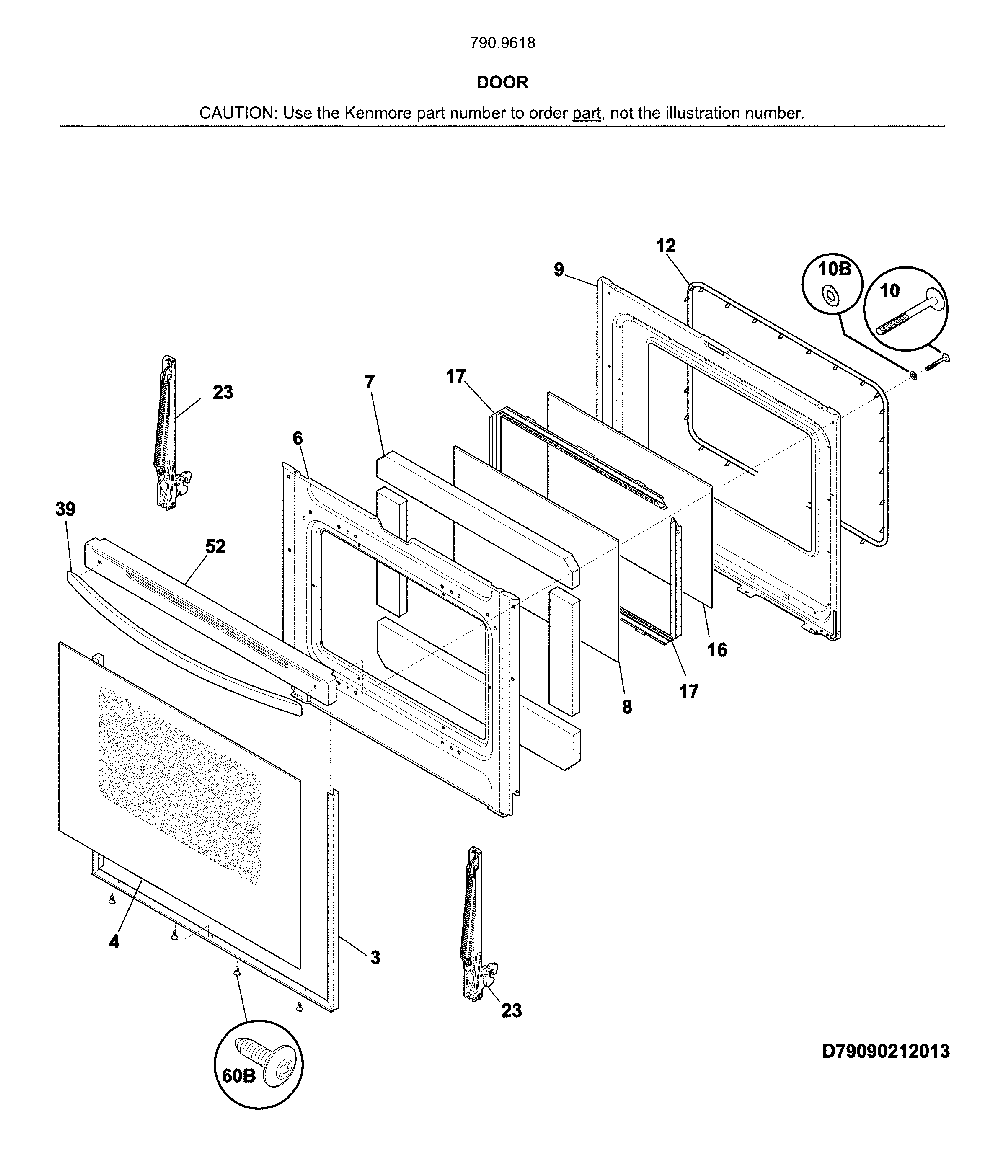Door Diagram and Parts List for 79096182714  Kenmore Range
