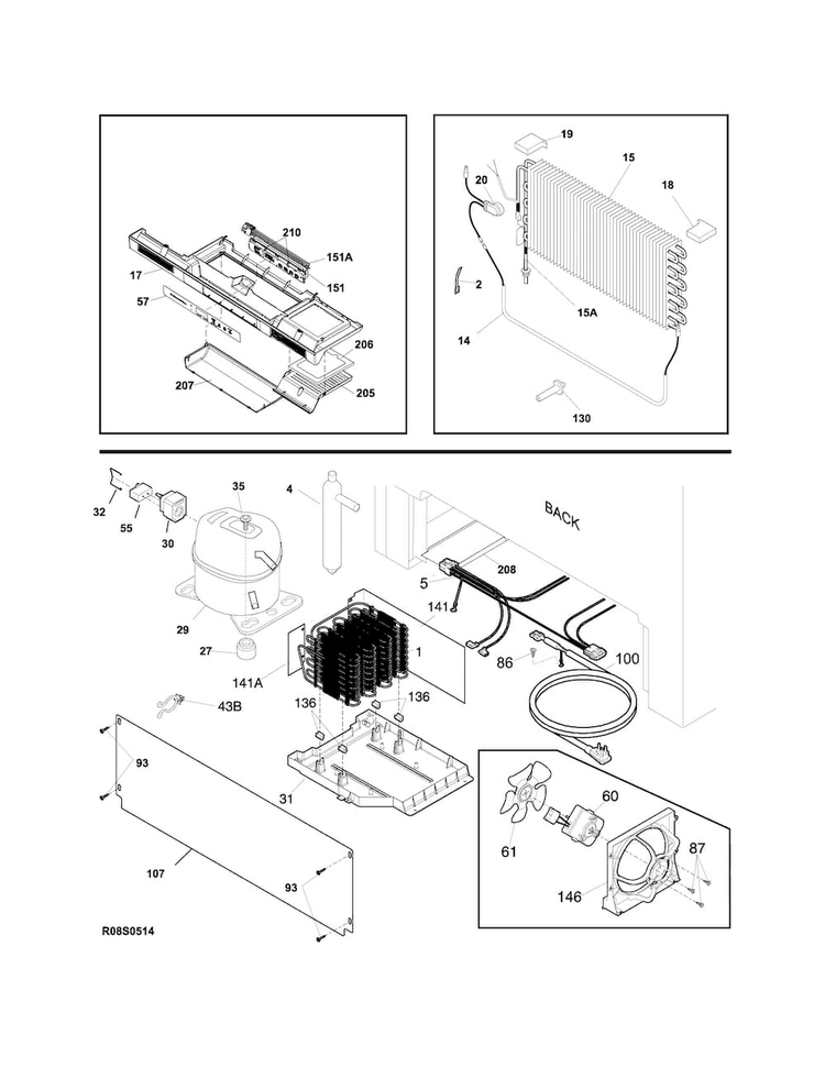System Diagram and Parts List for E32AF85PQSA  Electrolux Freezer