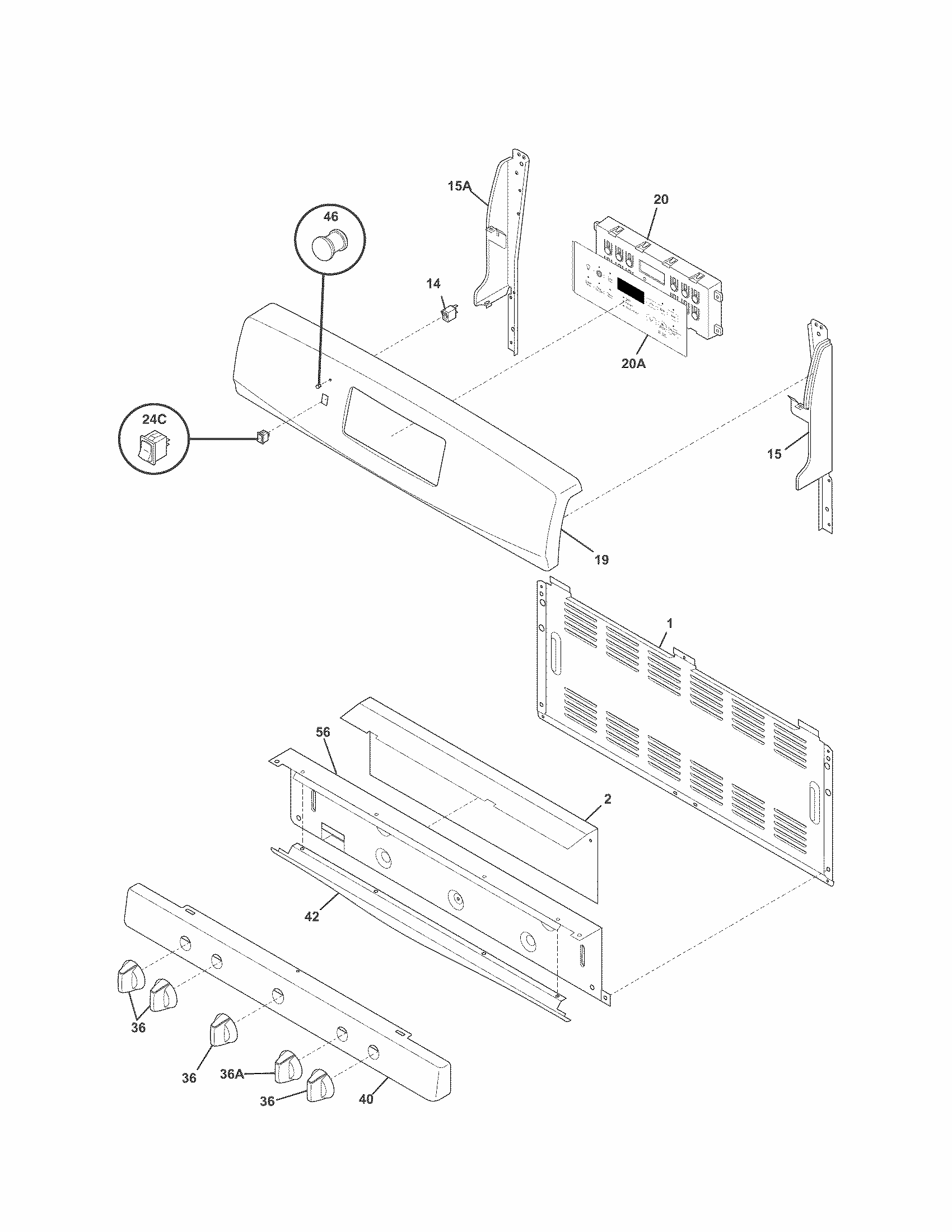 Backguard Diagram and Parts List for 79072719210  Kenmore Range