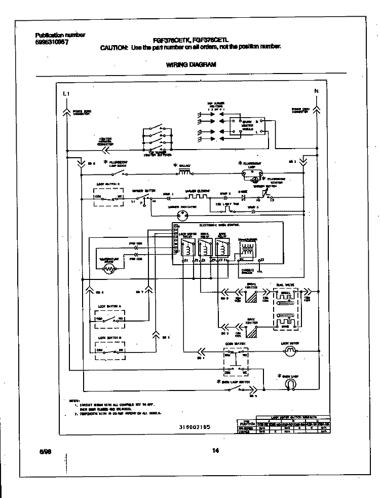 WIRING DIAGRAM Diagram and Parts List for FGF376CETL  Frigidaire Range