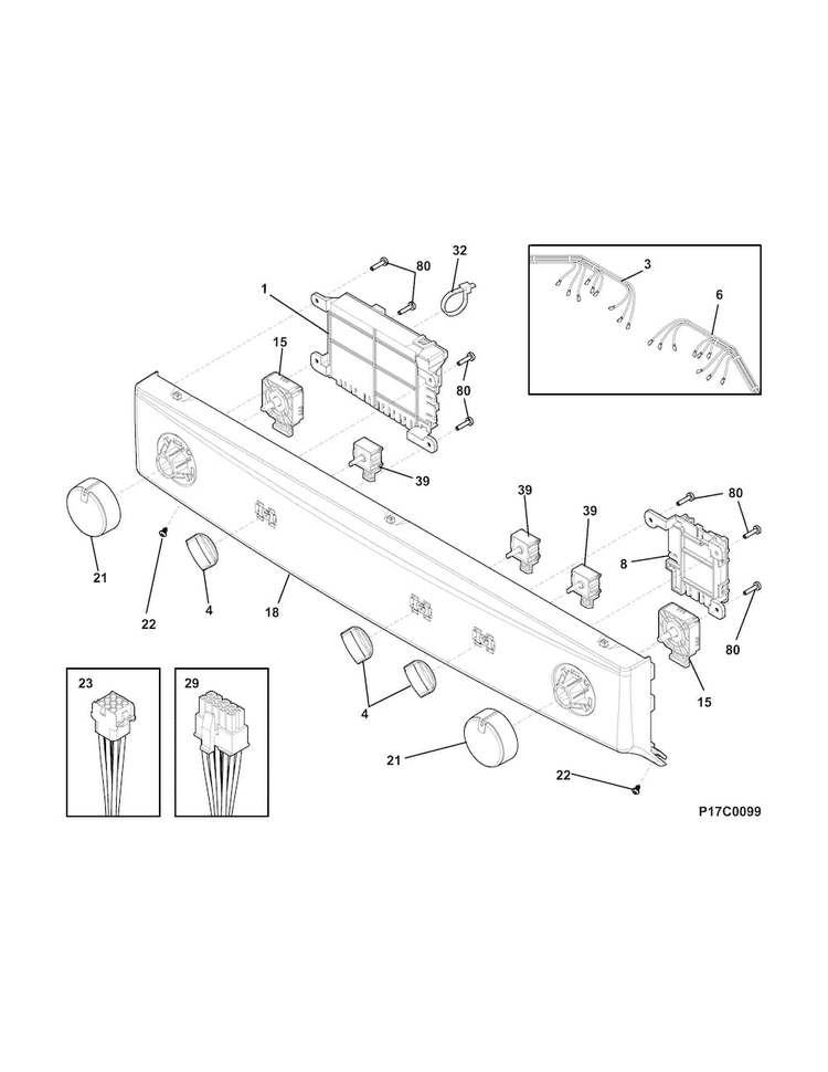 Control Panel Diagram and Parts List for FFLE3911QW0  Frigidaire Washer Dryer Combo