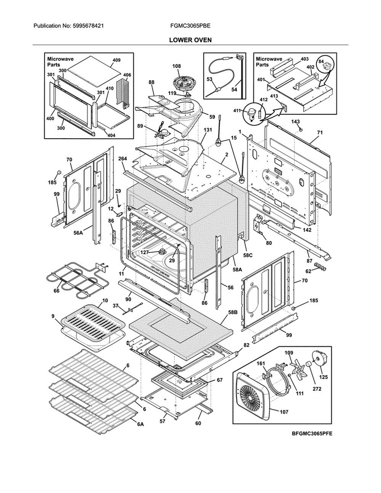 Lower Oven Diagram and Parts List for FGMC3065PBE  Frigidaire Microwave Oven Combo