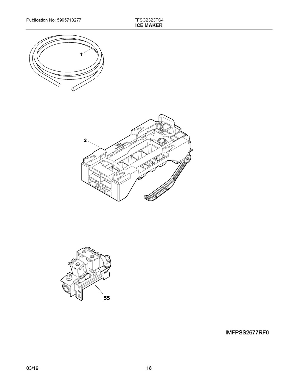 Ice Maker Diagram and Parts List for FFSC2323TS4  Frigidaire Refrigerator