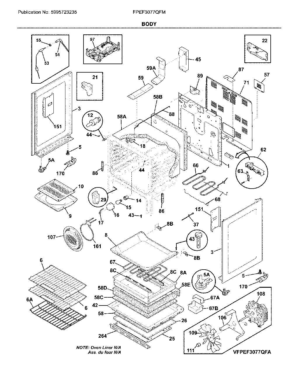 Body Diagram and Parts List for FPEF3077QFM  Frigidaire Range