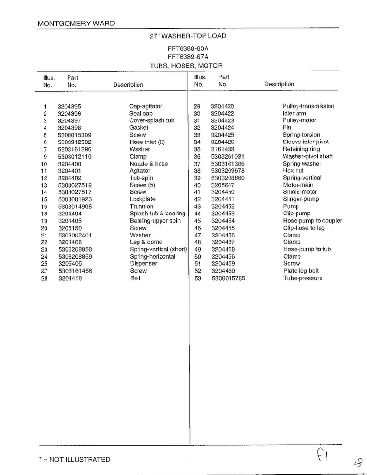 Tubs, Hoses, Motor Page 2 Diagram and Parts List for 6389-80A  Frigidaire Washer