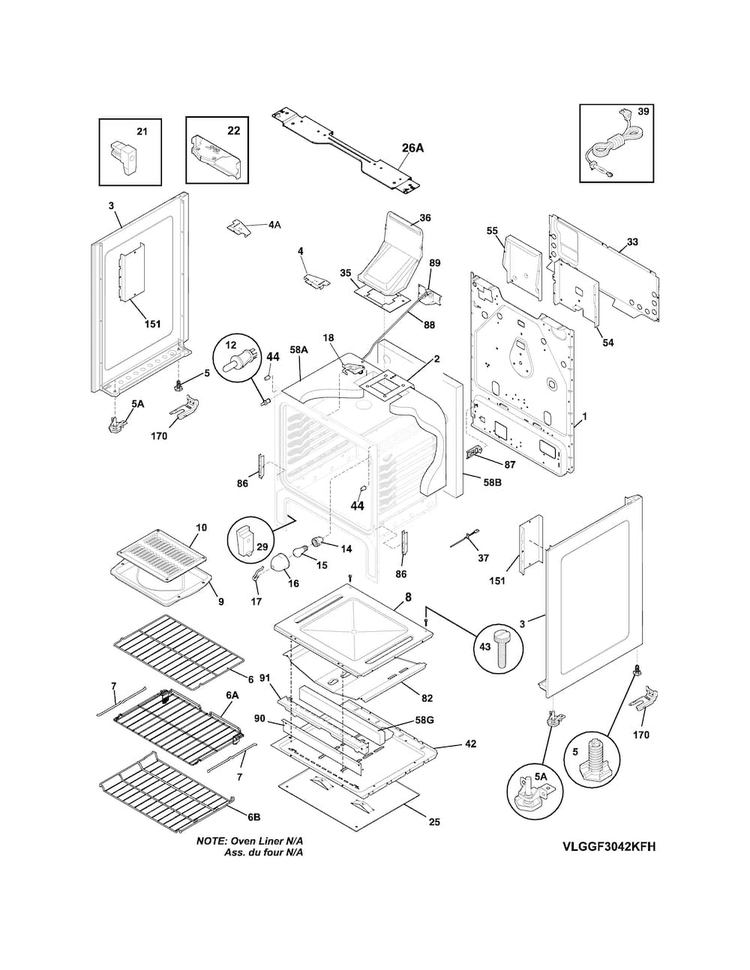 Body Diagram and Parts List for LGGF3042KFR  Frigidaire Range