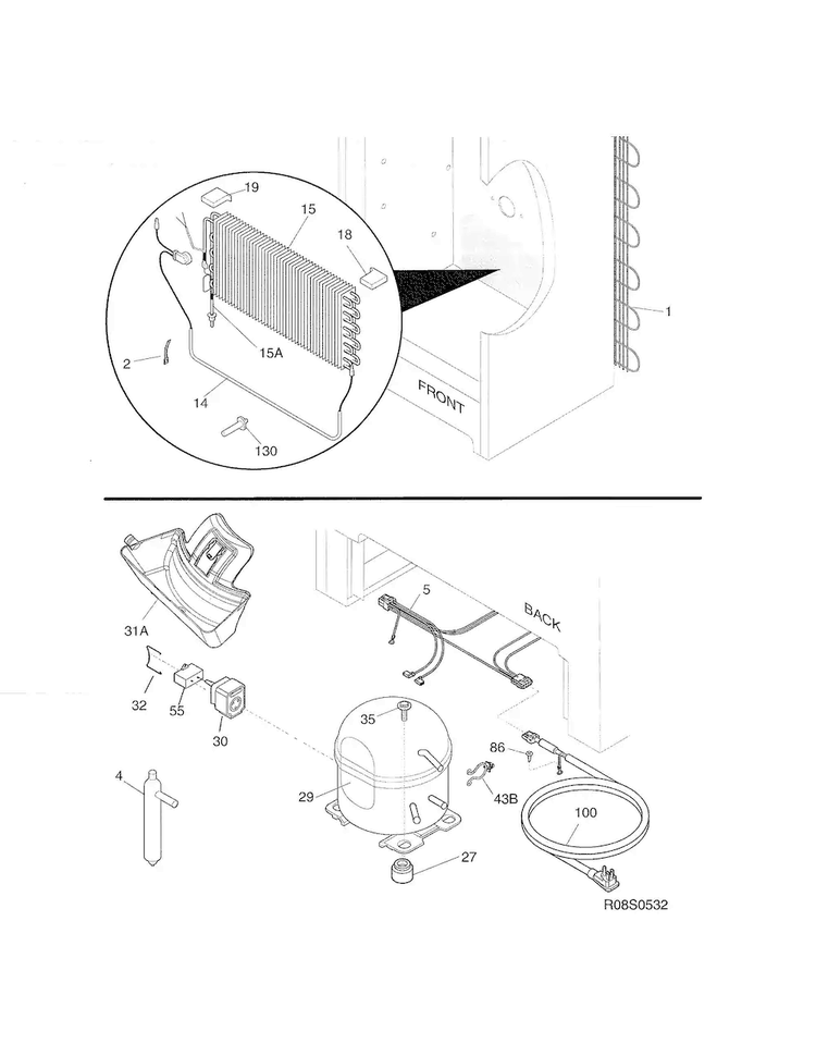 System Diagram and Parts List for FFUH21F2NWA  Frigidaire Freezer