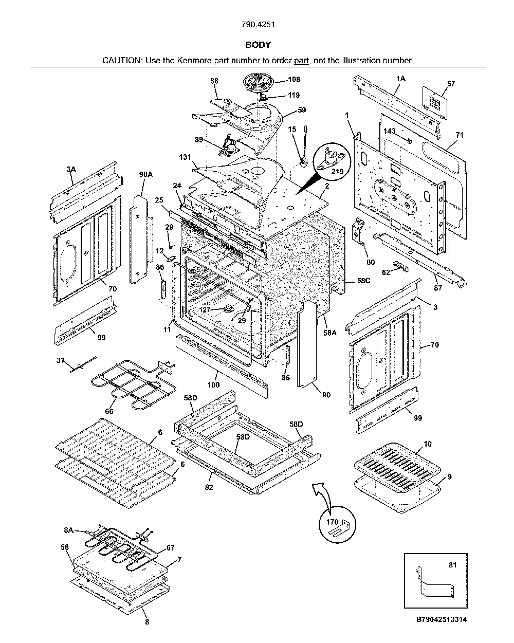 Body Diagram and Parts List for 79042512316  Kenmore Range