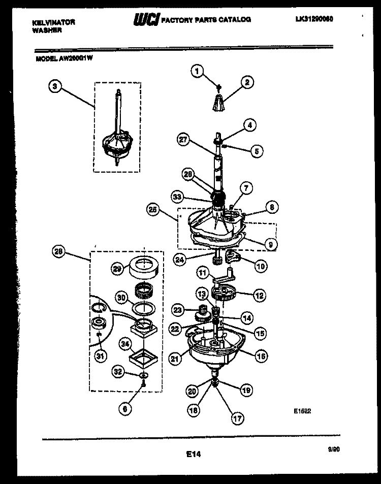 TRANSMISSION PARTS Diagram and Parts List for AW200G1W  Kelvinator Washer