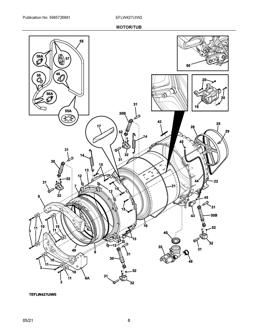 Motor/Tub Diagram and Parts List for EFLW427UIW2  Frigidaire Washer