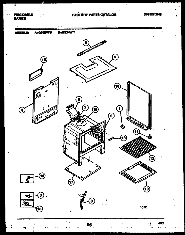 BODY PARTS Diagram and Parts List for G30NW7  Frigidaire Range