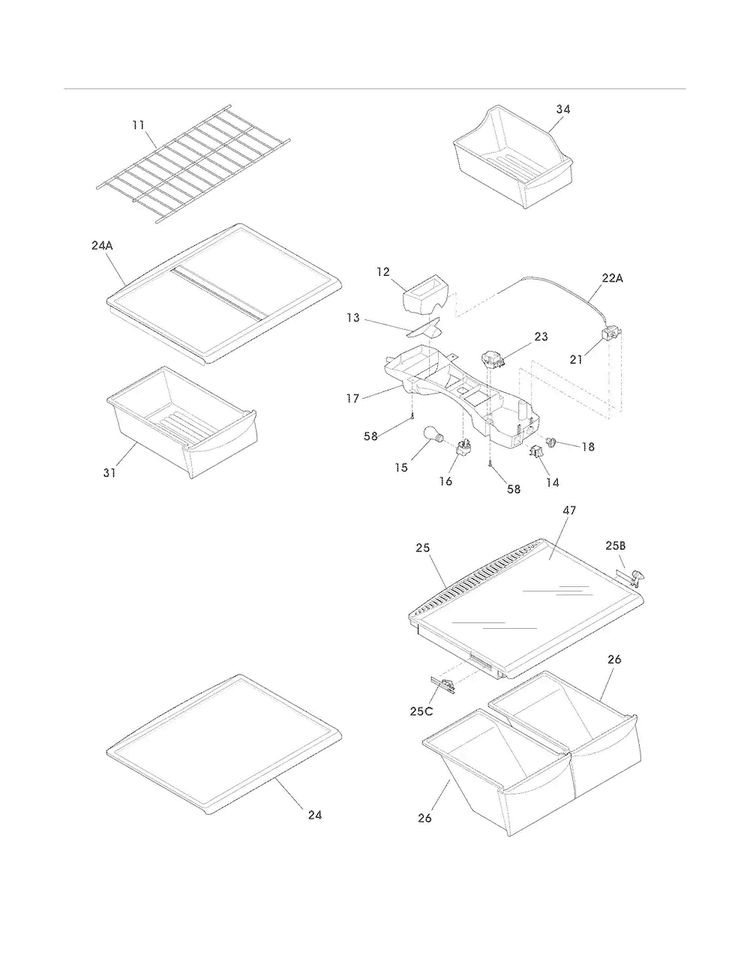 Shelves Diagram and Parts List for FFHI1826LK6  Frigidaire Refrigerator