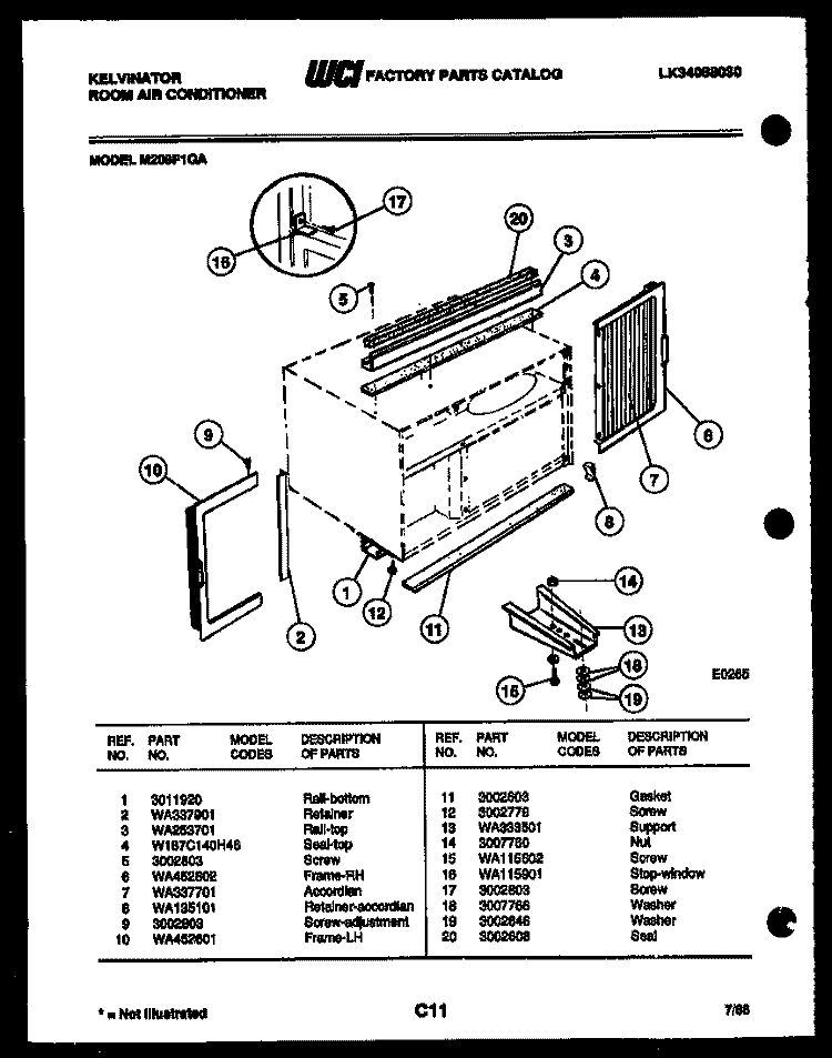 CABINET AND INSTALLATION PARTS Diagram and Parts List for M208F1QA  Kelvinator Air Conditioner