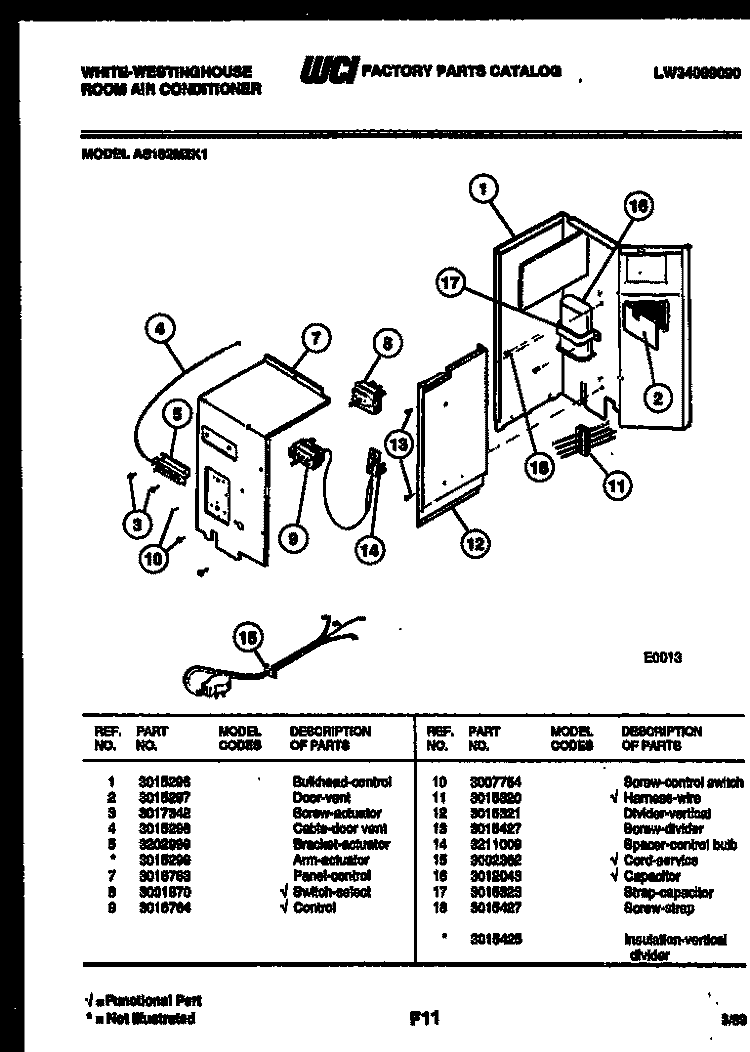 ELECTRICAL PARTS Diagram and Parts List for AS182M2K1  Frigidaire Air Conditioner