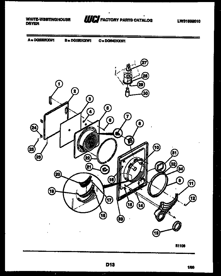 DOOR PARTS Diagram and Parts List for DG640KXH1  Frigidaire Dryer