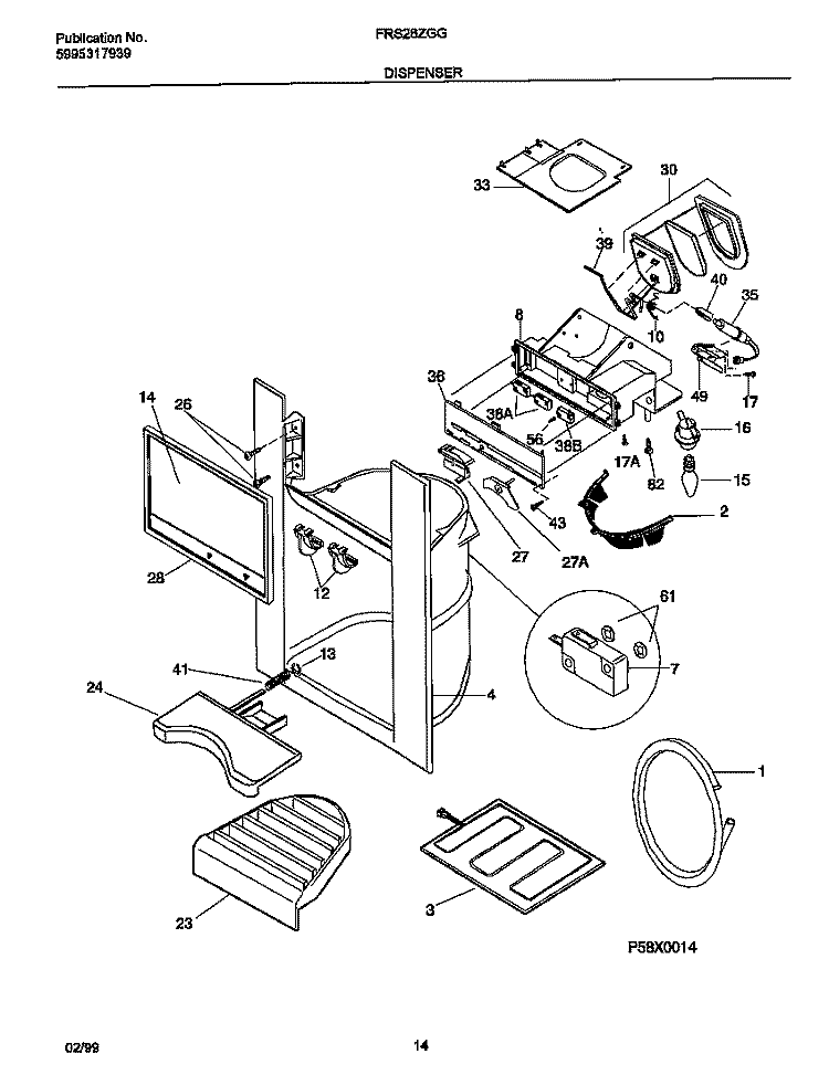 DISPENSER Diagram and Parts List for FRS26ZGGB6  Frigidaire Refrigerator