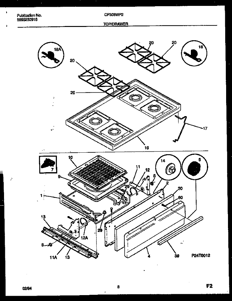 COOKTOP AND BROILER DRAWER PARTS Diagram and Parts List for CP305WP2W2  Frigidaire Range