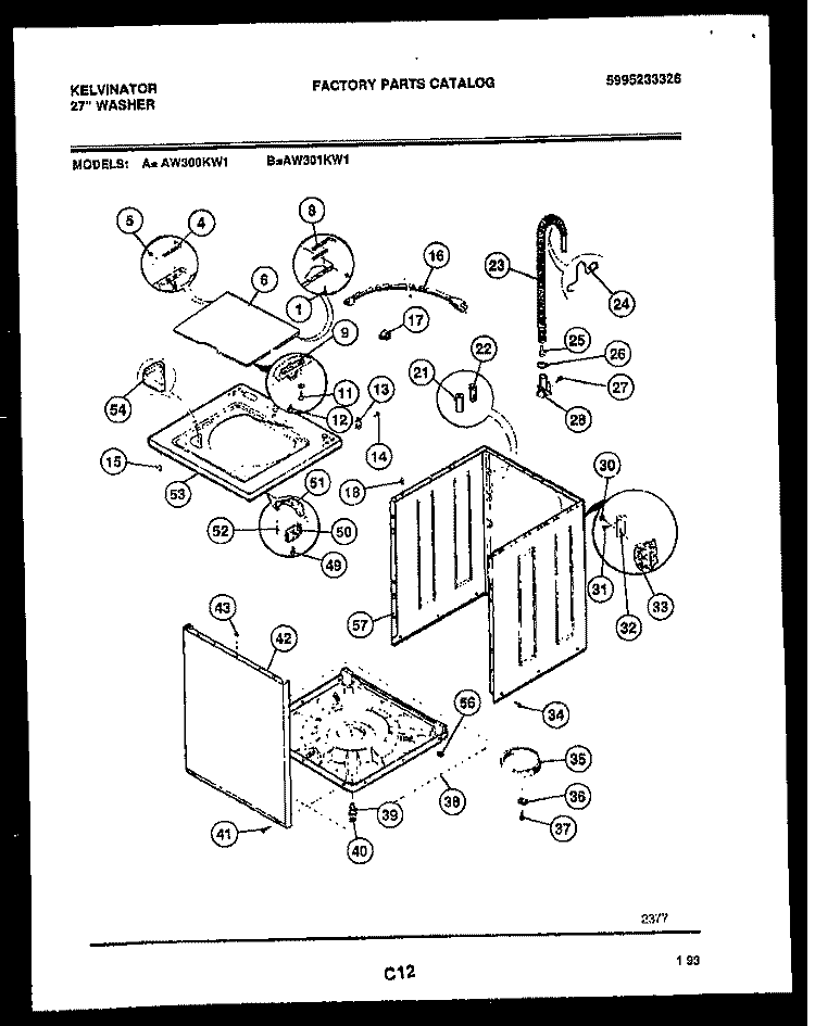 CABINET PARTS Diagram and Parts List for AW301KD1  Kelvinator Washer