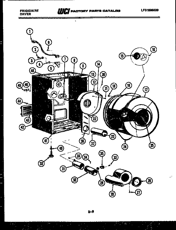 CABINET AND COMPONENT PARTS Diagram and Parts List for DG2000DW1  Frigidaire Dryer
