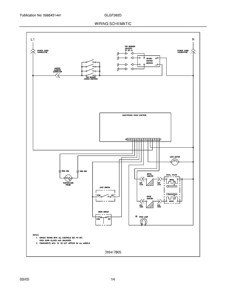 WIRING SCHEMATIC Diagram and Parts List for GLGF382DBC  Frigidaire Range
