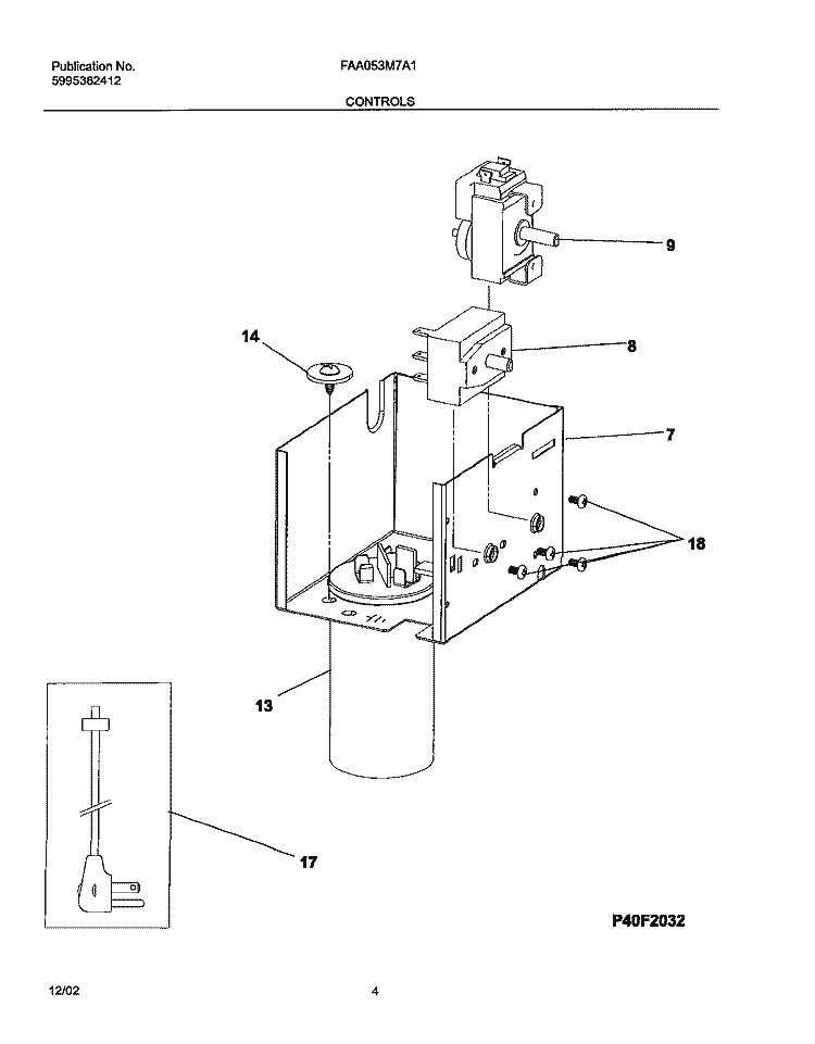 CONTROLS Diagram and Parts List for FAA053M7A1  Frigidaire Air Conditioner