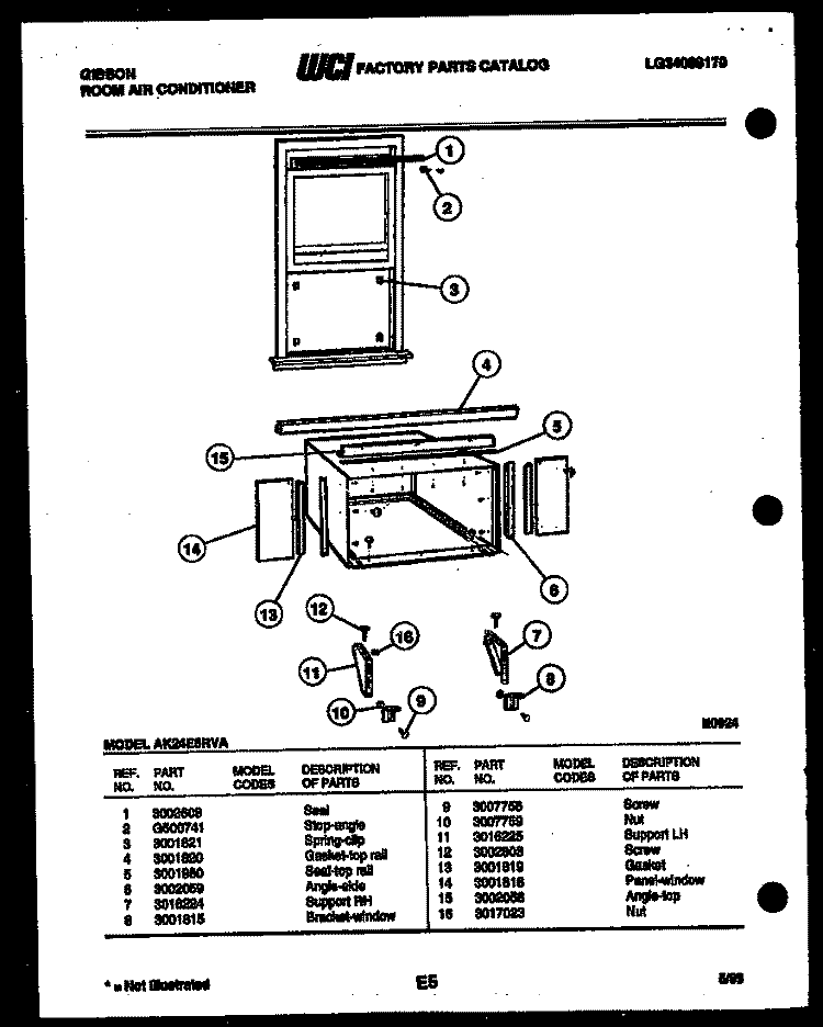 CABINET AND INSTALLATION PARTS Diagram and Parts List for AK24E6RVA  Gibson Air Conditioner