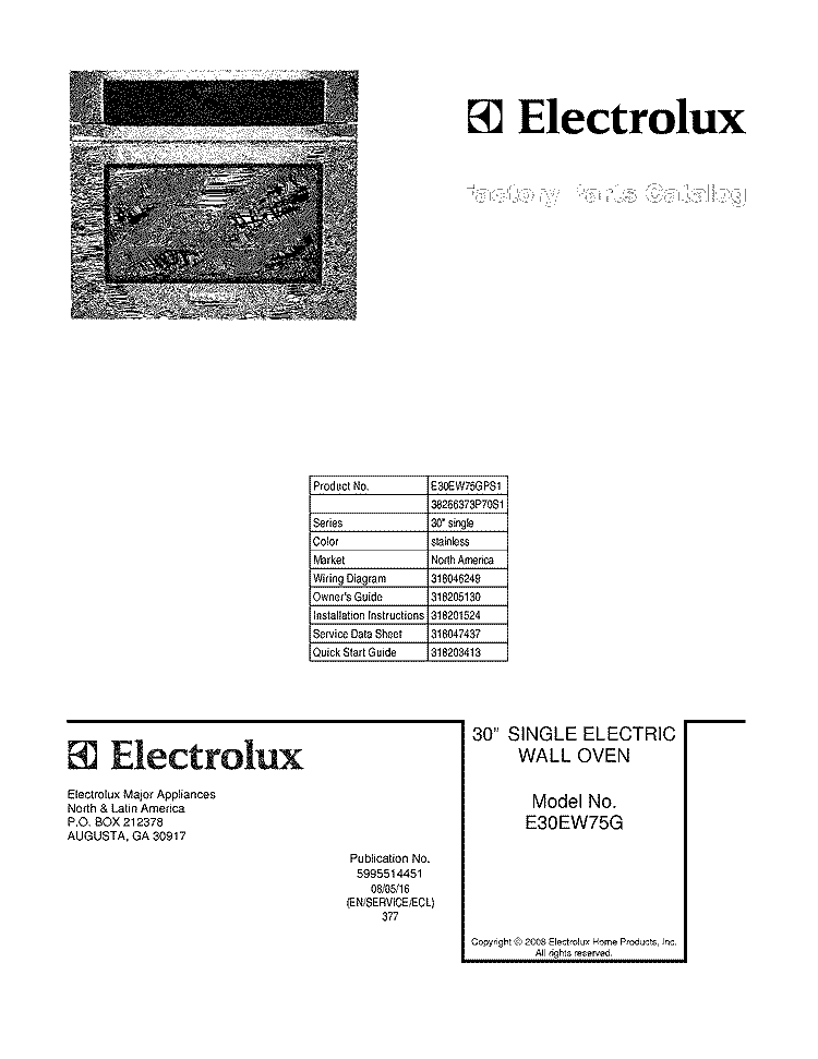COVER Diagram and Parts List for E30EW75GPS1  Electrolux Wall Oven