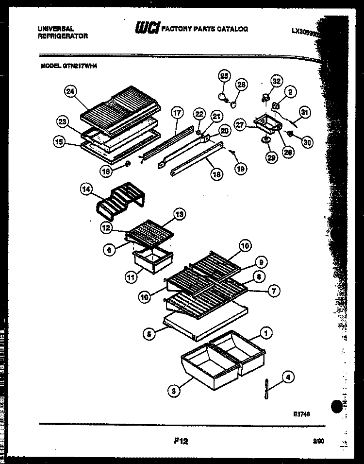 SHELVES AND SUPPORTS Diagram and Parts List for GTN217WHD4  Frigidaire Refrigerator