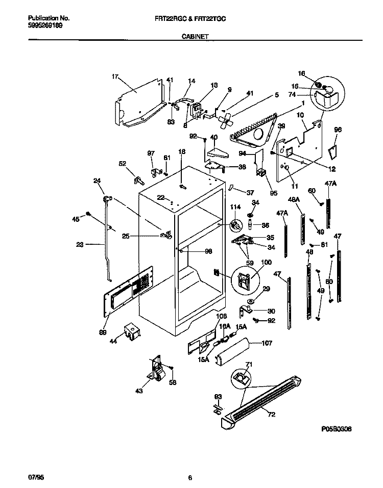 CABINET Diagram and Parts List for FRT22RGCD1  Frigidaire Refrigerator