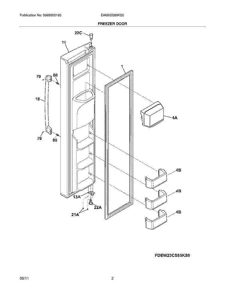 FREEZER DOOR Diagram and Parts List for EW26SS85KS0  Electrolux Refrigerator