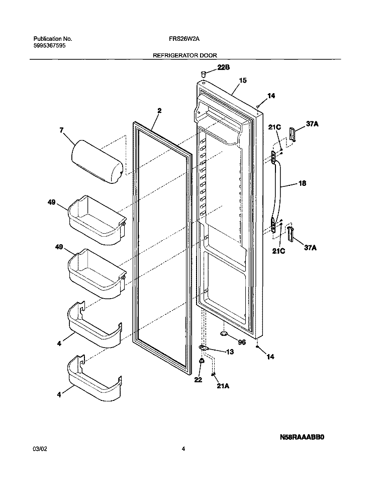REFRIGERATOR DOOR Diagram and Parts List for FRS26W2AW2  Frigidaire Refrigerator